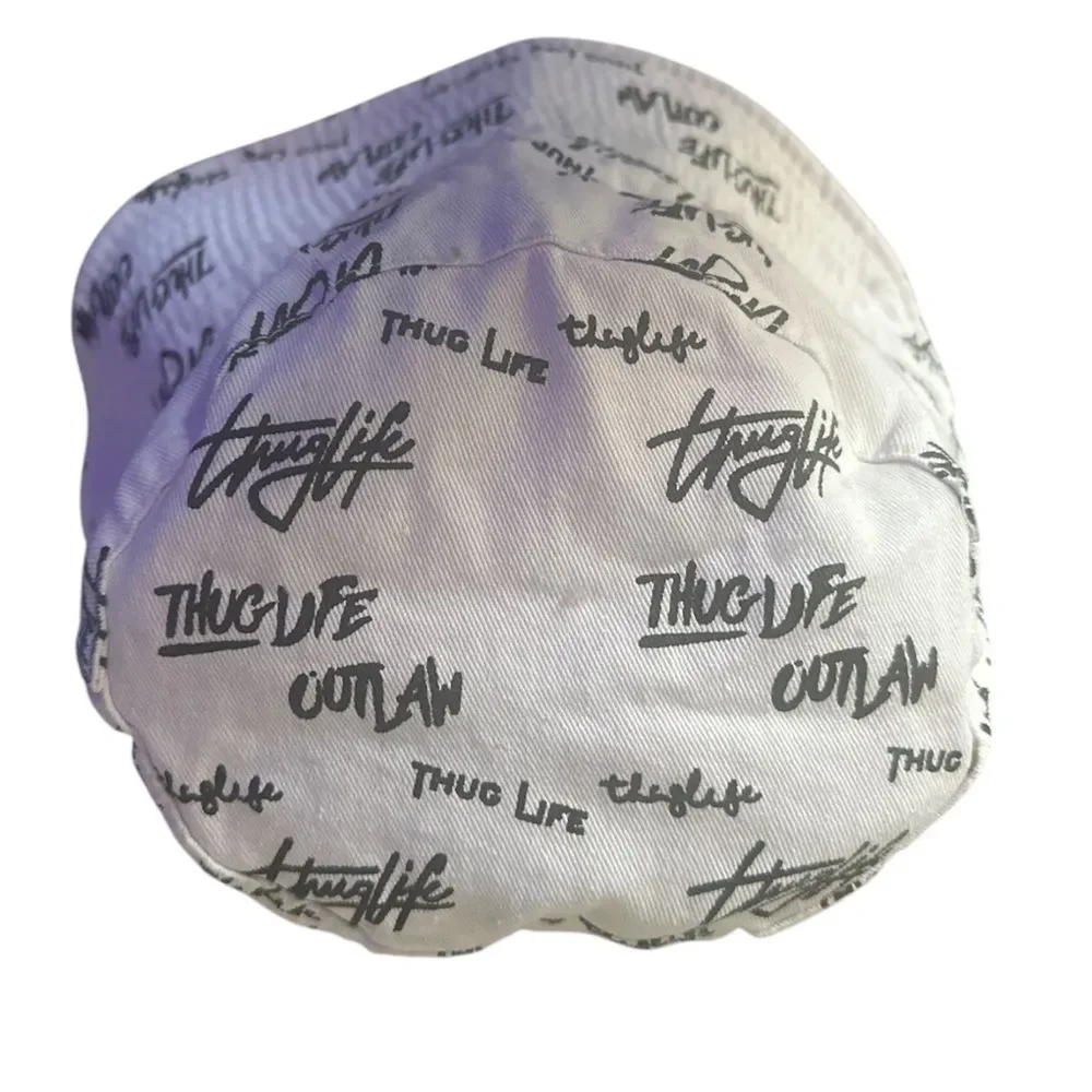 THUG LIFE white bucket hat black lettering